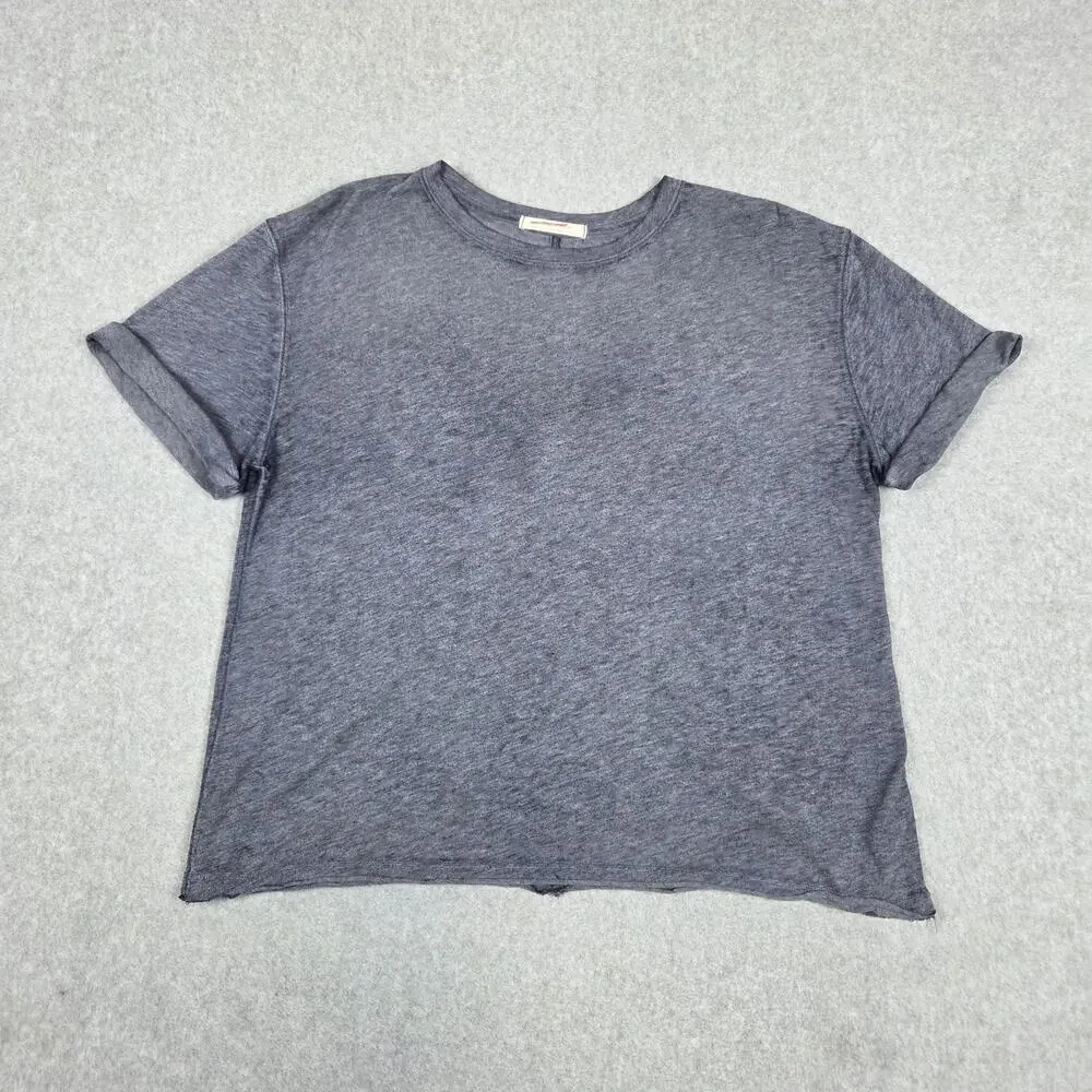 We The Free Womens Large Heathered Navy Tee Shirt Rolled Sleeve